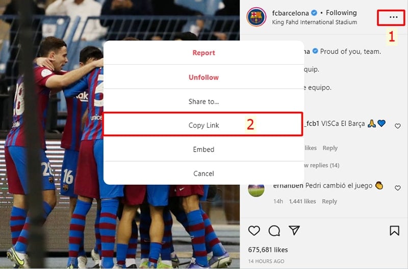 Copy Instagram post link