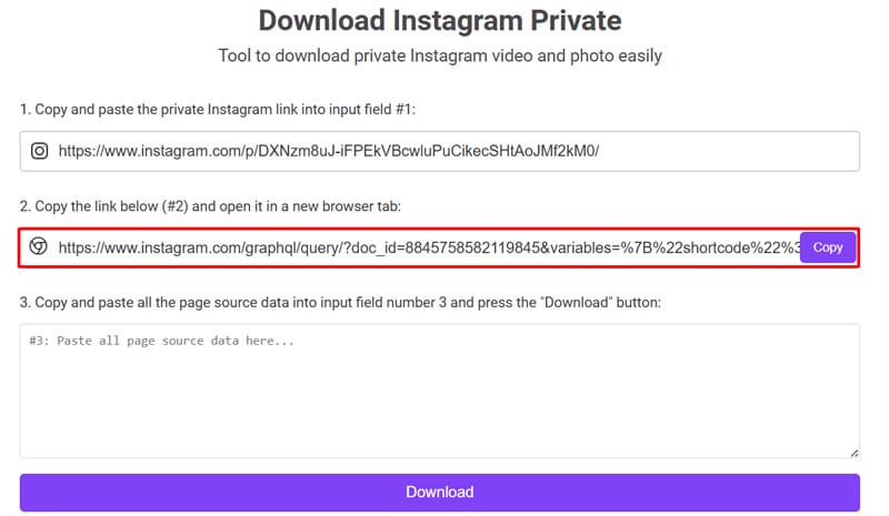Copy the link created on savethevideo