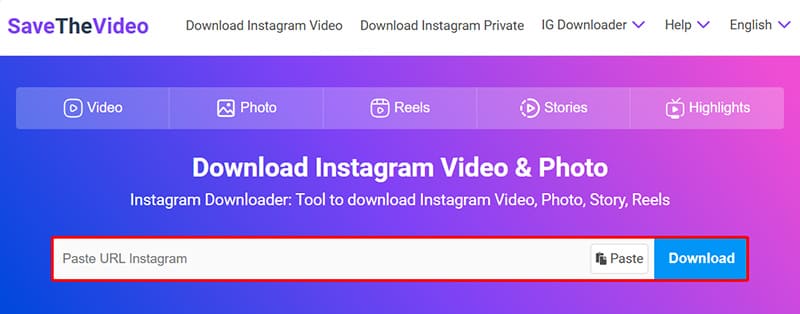Paste the Instagram post link into SaveTheVideo